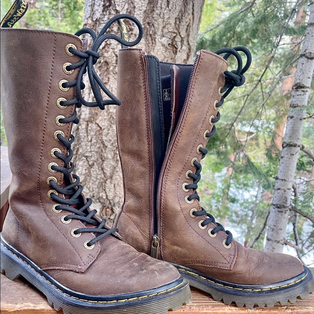 Dr. Martens Luana Tall Brown Lace Up Boots